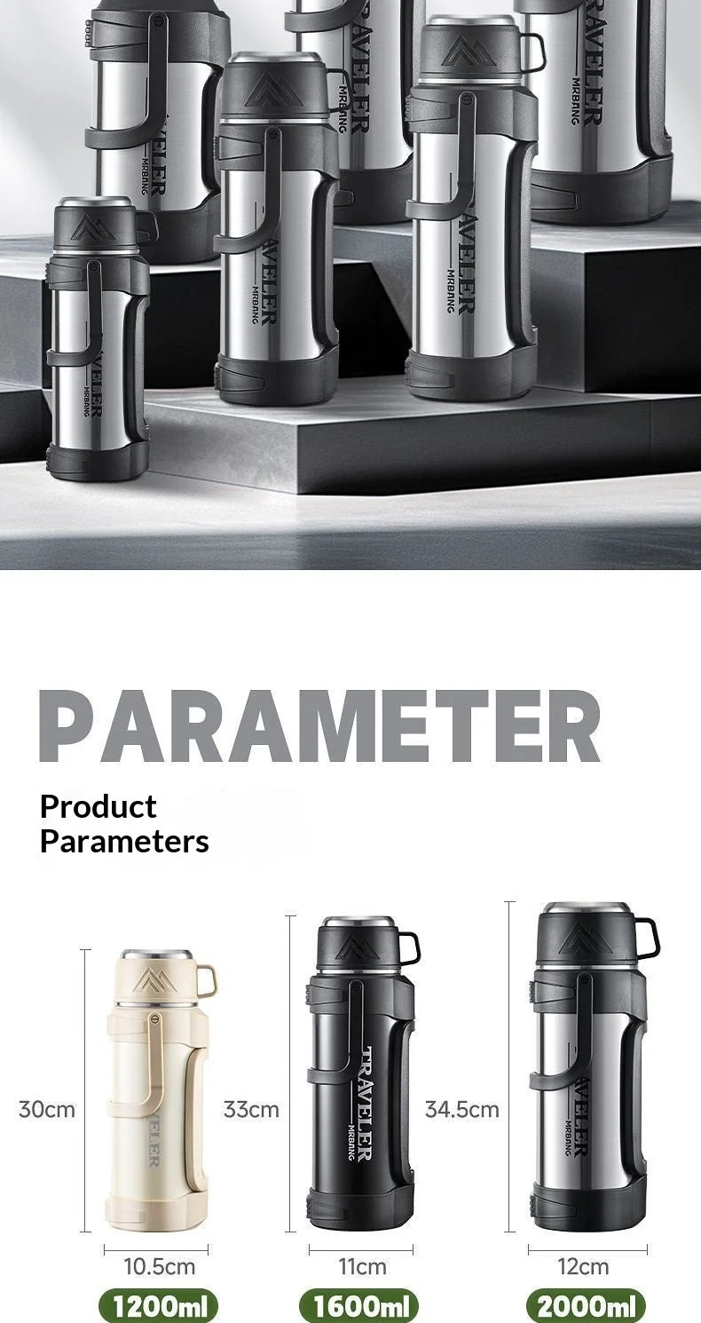 Large Capacity 1L Vacuum Water Bottle Double Wall Insulated 316 Stainless Steel with Handle Leak Proof for Car Office