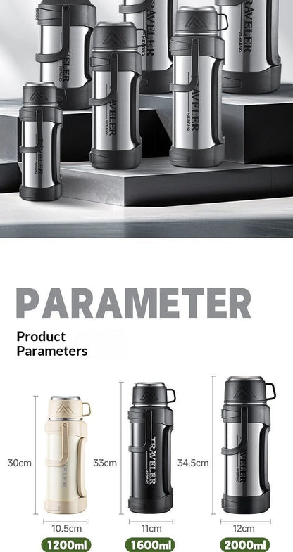 Large Capacity 1L Vacuum Water Bottle Double Wall Insulated 316 Stainless Steel with Handle Leak Proof for Car Office