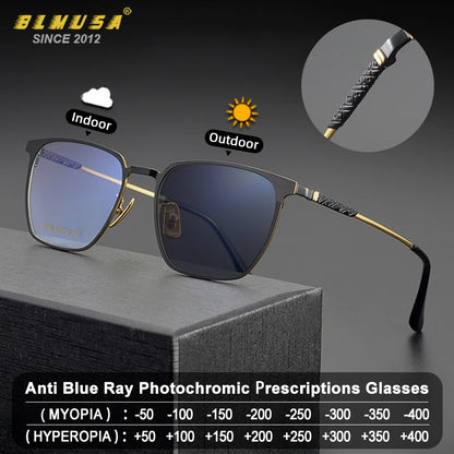 Titanium Reading Glasses - Ultralight Square Frame With Photochromic Lenses