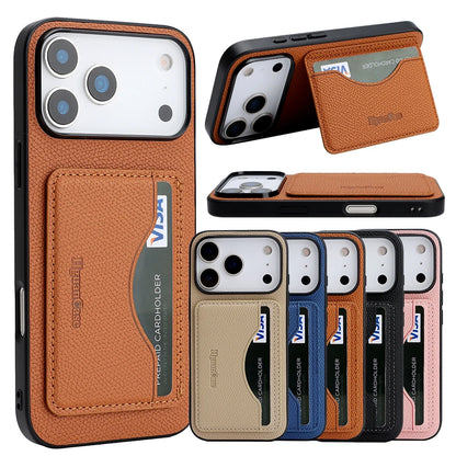 Anti-Fall Leather Case Cards Bag Kickstand Wallet Case For iPhone 17 Promax 16 Pro Max 15 Plus 14 13 12 17e 16e Phone Cover