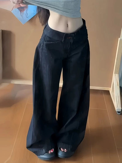 American Women High Street Vibe Wide-leg Jeans for Autumn and Winter for Men and Women Washed Loose Straight Pants New