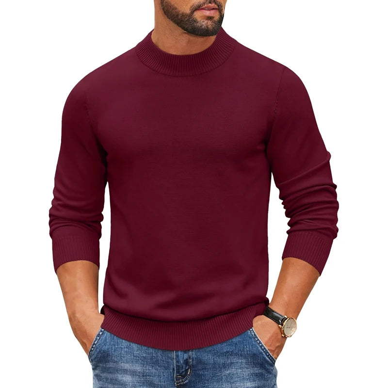 Men's Mock Turtleneck Ribbed Knit Pullover Sweater Casual Heavyweight Slim Fit Dress Sweater Warm Jumper Thermal Streetwear