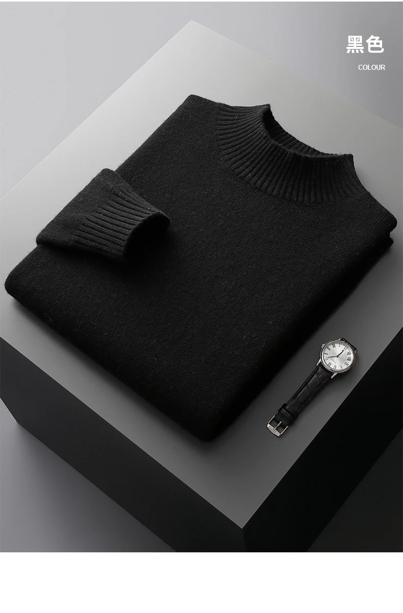 Winter Double Thick Men's Cashmere Sweater With Semi-High Neck High-End Warm Wool Knitted Bottoming Shirt