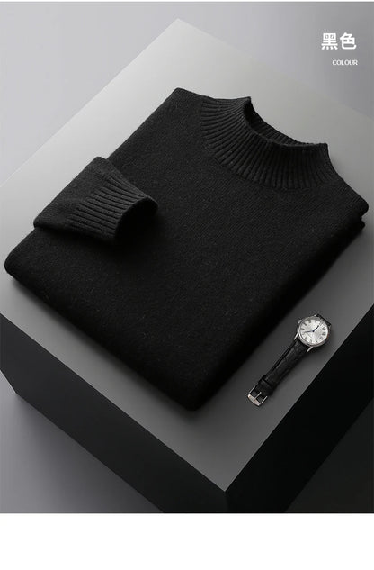 Winter Double Thick Men's Cashmere Sweater With Semi-High Neck High-End Warm Wool Knitted Bottoming Shirt