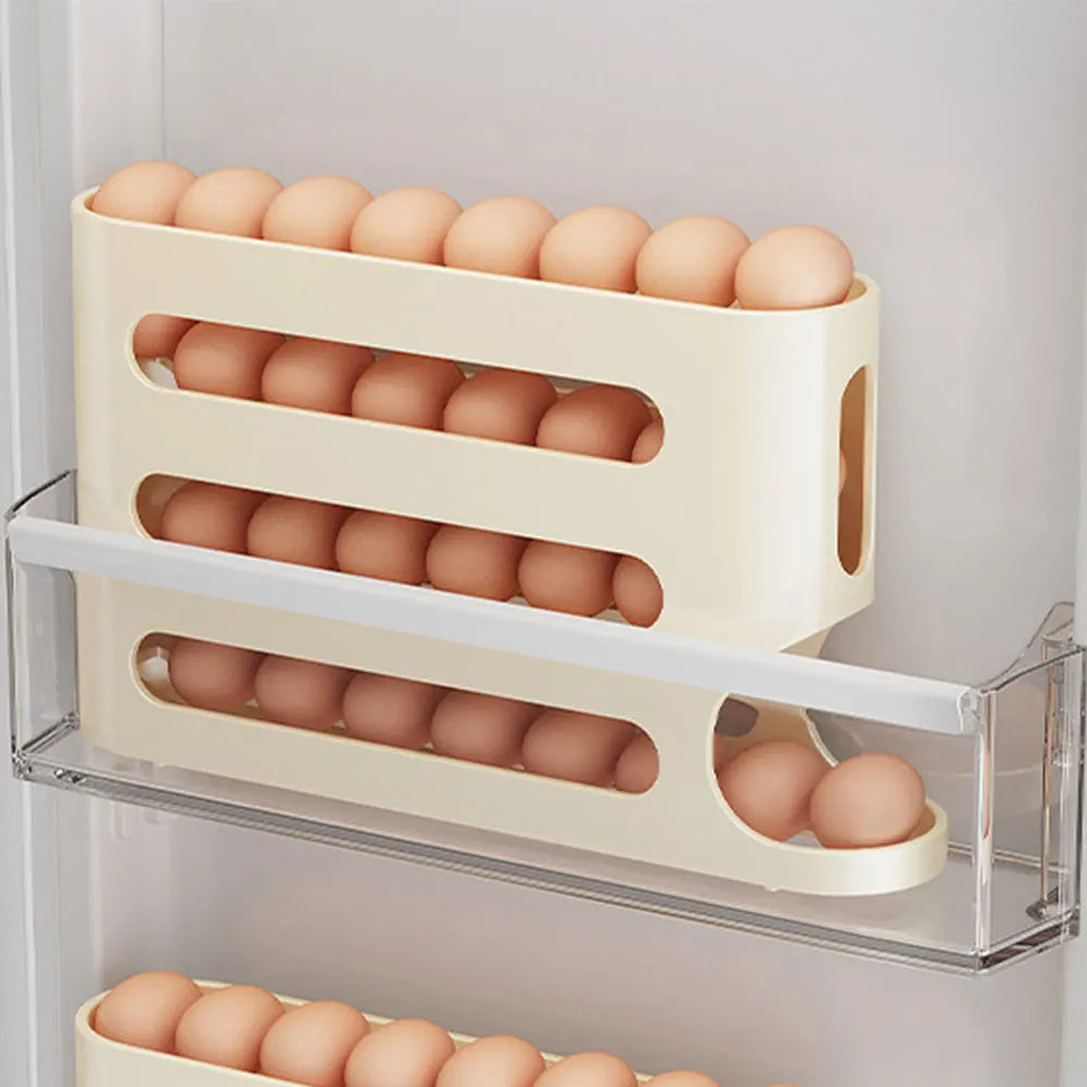Automatic 4-Layer Egg Holder Rack - Fridge Egg Dispenser  Organizer