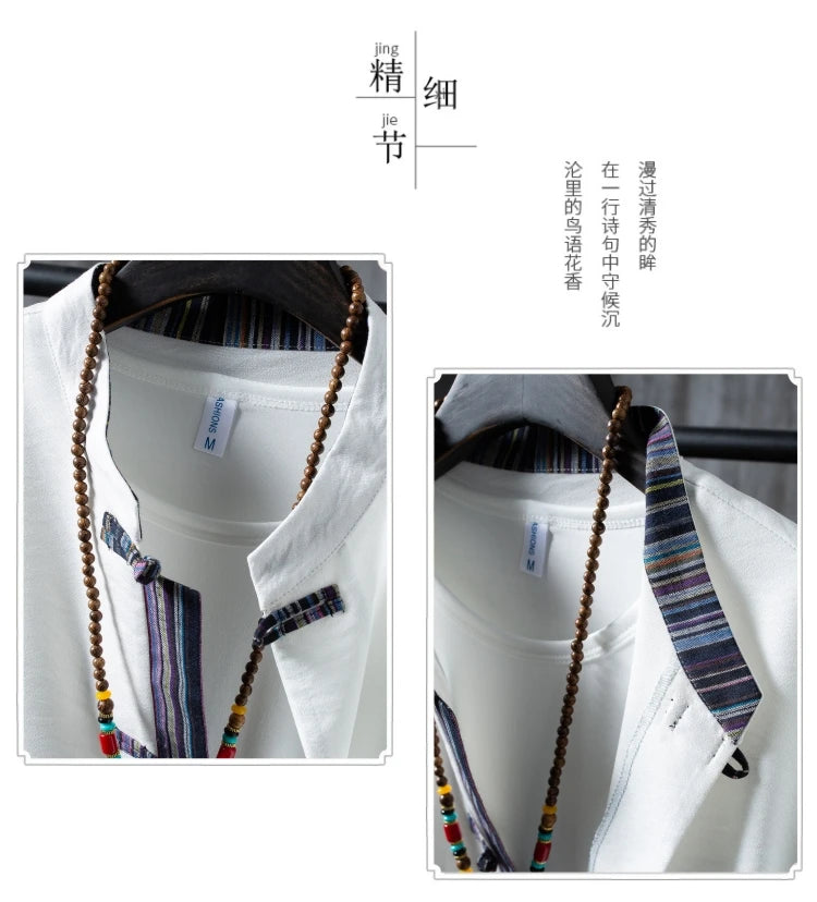 Shirts + Pants summer 100% Cotton linen shorts sleeve Men's Casual Sets Male Fashion trousers and shirts men full size M-5XL