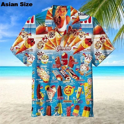 2025 Hawaiian Shirt For Men Summer Cold Ice Cream Short Sleeve Shirt Tops Casual Popsicle Blouses Icecream Female Button Clothes