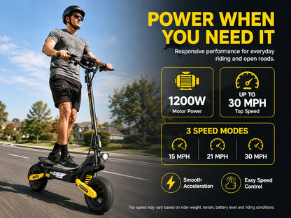 EOEOTWO 1200W Off Road Electric Scooter for Adults 48V Long Range E-Scooter 30MPH Fast Speed 11" Tubeless Tire Foldable Kick Scooter