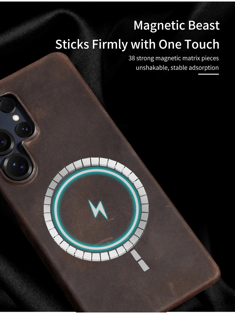Samsung Leather Phone Case – Genuine Cowhide Magnetic Phone Cover for S24 S25 Ultra