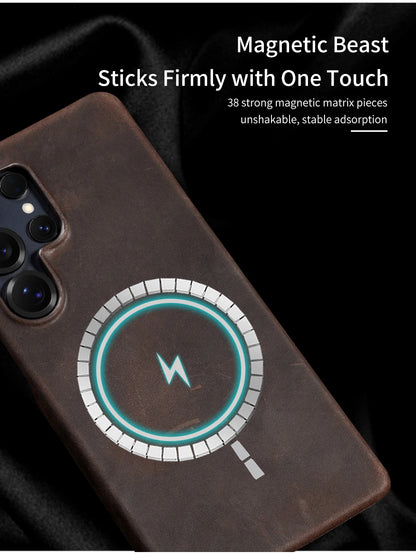 Samsung Leather Phone Case – Genuine Cowhide Magnetic Phone Cover for S24 S25 Ultra