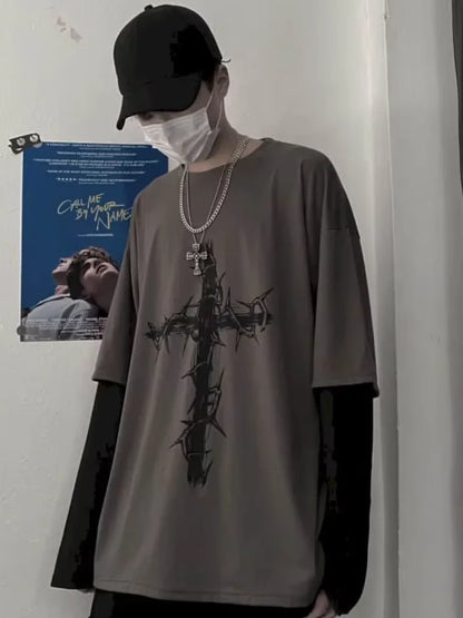 Men T Shirts autumn men Clothes anime casual Long Sleeved Oversized Tshirt Harajuku Streetwear Academia Hip Hop tee top