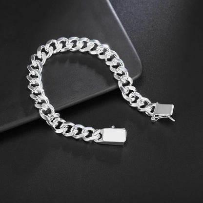 Hot New 925 Sterling Silver Bracelets 10mm Trend Wild Men'S Chain Wedding Party Gifts High Quality Fashion Jewelry 20cm