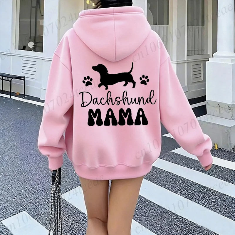 Dachshund Mama Graphic Hooded Hoodie Women Wiener Dog Paw Print Pullover Sweatshirt Dog Lover Casual Winter Autumn Tracksuits
