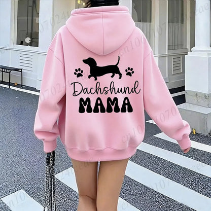 Dachshund Mama Graphic Hooded Hoodie Women Wiener Dog Paw Print Pullover Sweatshirt Dog Lover Casual Winter Autumn Tracksuits