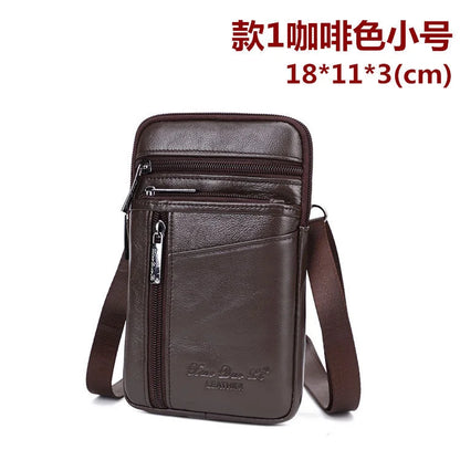 Leather Waist Bag - Men's Messenger Cowhide Mini Bag With Mobile Phone Pouch
