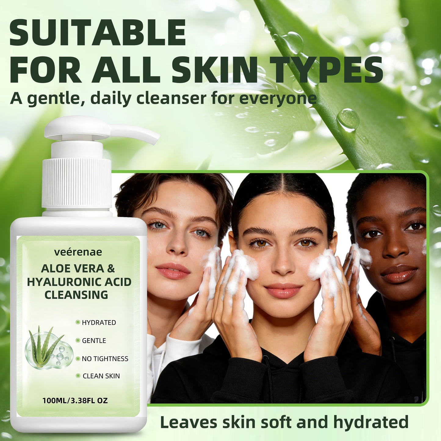 ALOE VERA HYALURONIC ACID CLEANSING | Gentle Deep Pore Moisturizing Face Wash | All Skin Types | Daily Morning & Night Use