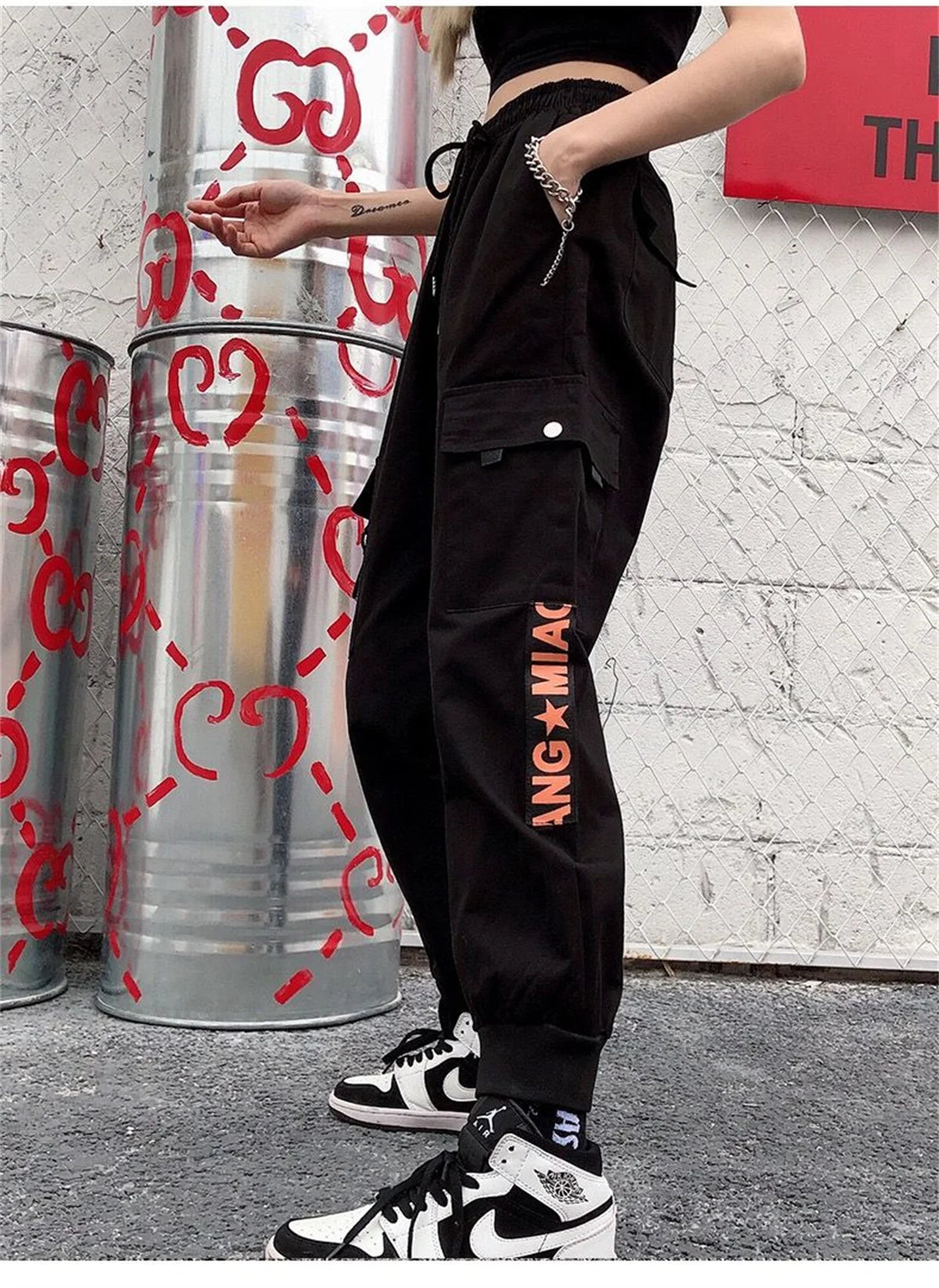Black Fashion Korea Cargo Pants Women High Waist Baggy Tactical Sweatpants Fashion Hip Hop Harajuku Joggers Trousers Female