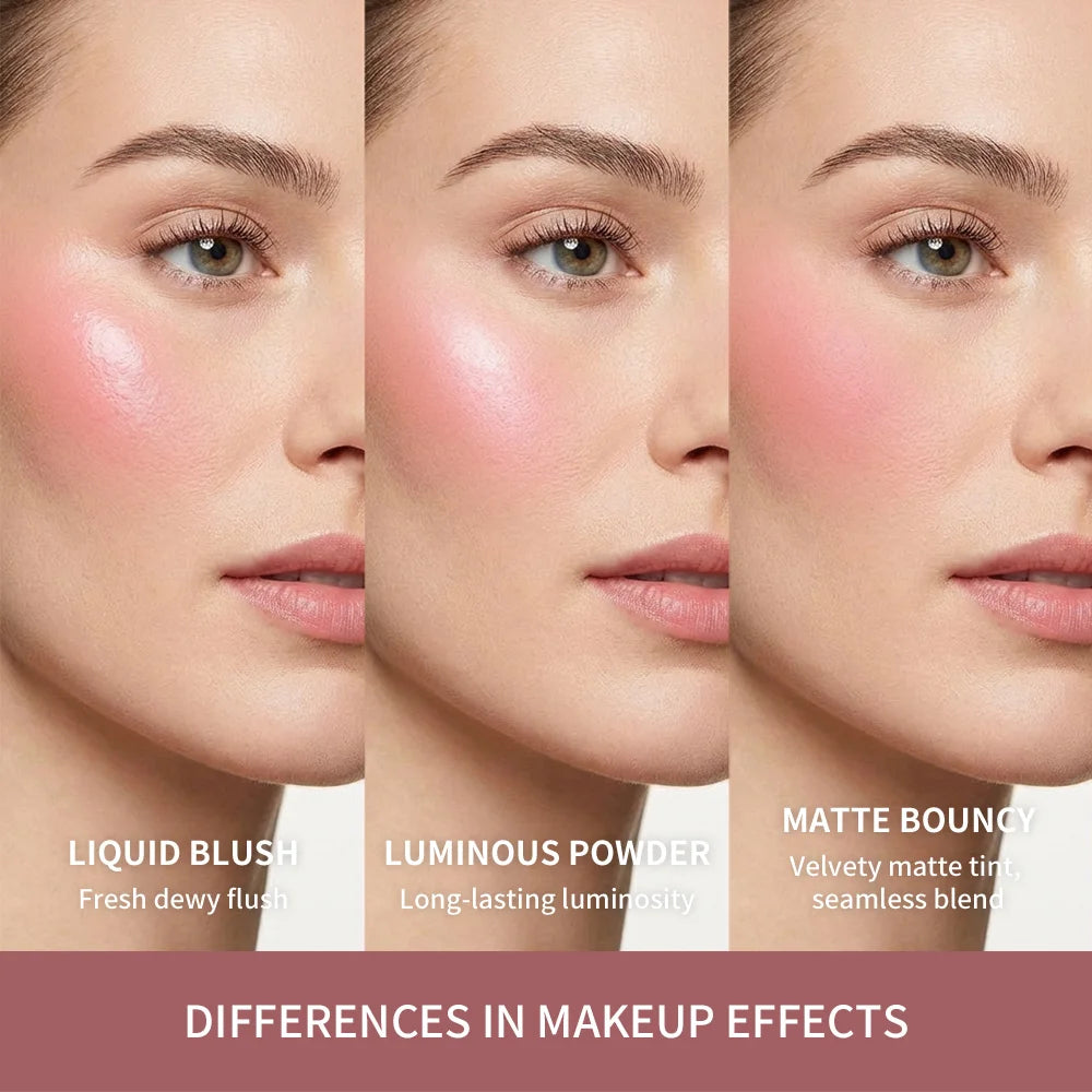 New Matte Blush Cream to Powder Cushiony Bouncy Texture Long Lasting Natural Flush Brightens Face Complexion Woman Makeup