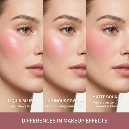 New Matte Blush Cream to Powder Cushiony Bouncy Texture Long Lasting Natural Flush Brightens Face Complexion Woman Makeup