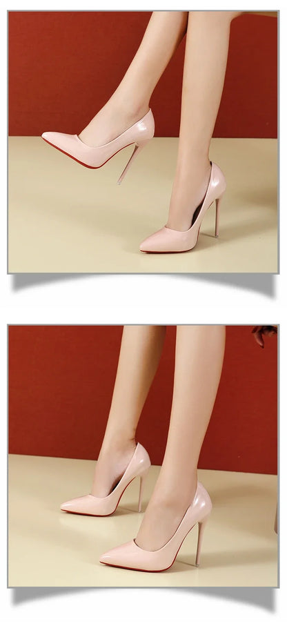 2024 Women Shoes Red High Heels Sexy Pointed Toe 12cm Pumps Wedding Dress Shoes Nude Black Color Red Rubber Bottom High Heels