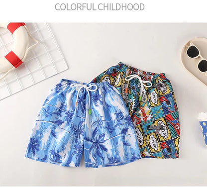 Kids Swim Trunks Summer Cartoon Prints Beach Shorts for Boys Vacation 1-8Y Children Quick Dry Pants Vacation Wear