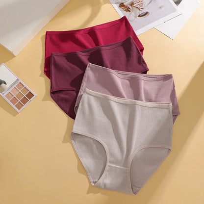 FINETOO 4 Pieces High Waist Women's Unicolor Seamless Panties Oversized Women's Underwears Solid Color S-XXL Cotton Pantys