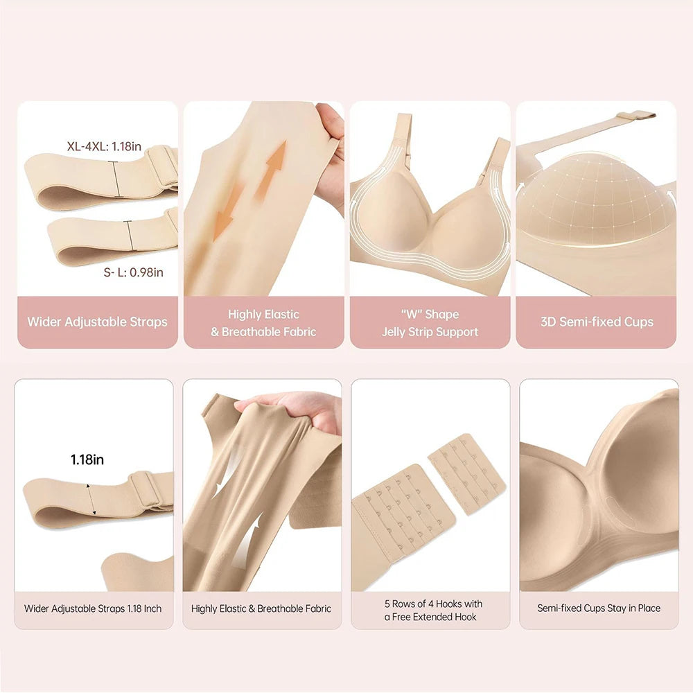 Plus Size  Push Up Jelly Bra Seamless No Underwire Bras Full Coverage Brassiere Hide Back Fat Tshirt Bras Comfort Daily Bralette
