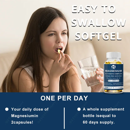 Magnesium Glycinate Supplement 500mg & Zinc, Vitamin D3 B6 High Absorption Support for Women & Men Mineral Vegan Capsules