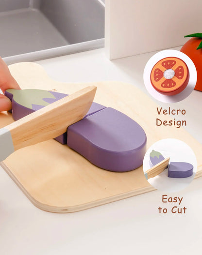 Robotime Robud Kitchen Pretend Toy Wooden Classic Game Educational Toy For Children Kids Gift Cutting Fruit Vegetable Food Set