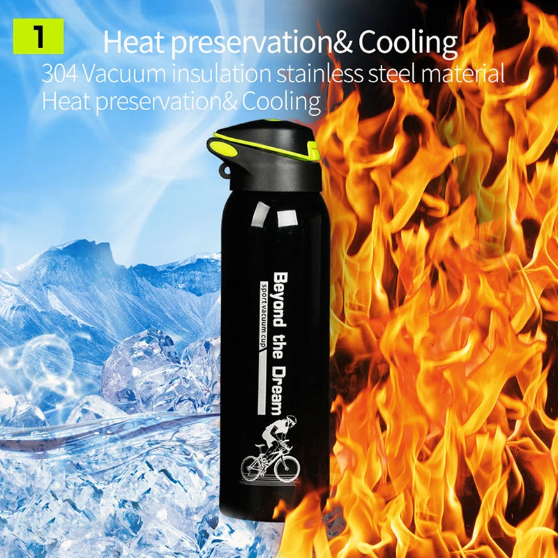 500ML Bicycle Water Bottle Vacuum Stainless Steel Cycling Water Bottle Double Walled Simple Thermo Mug Insulated With Straw