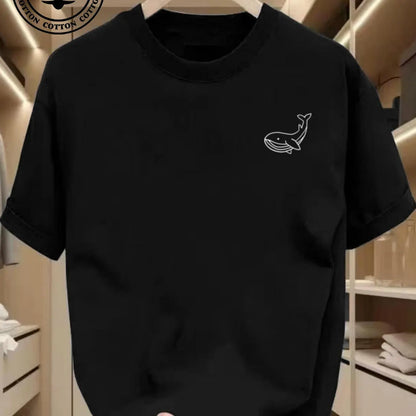 New Men's Summer Fashionable Casual Sports Loose Large Whale Pattern Printed Fashion Round Neck Short Sleeve T-shirt Top S-5XL