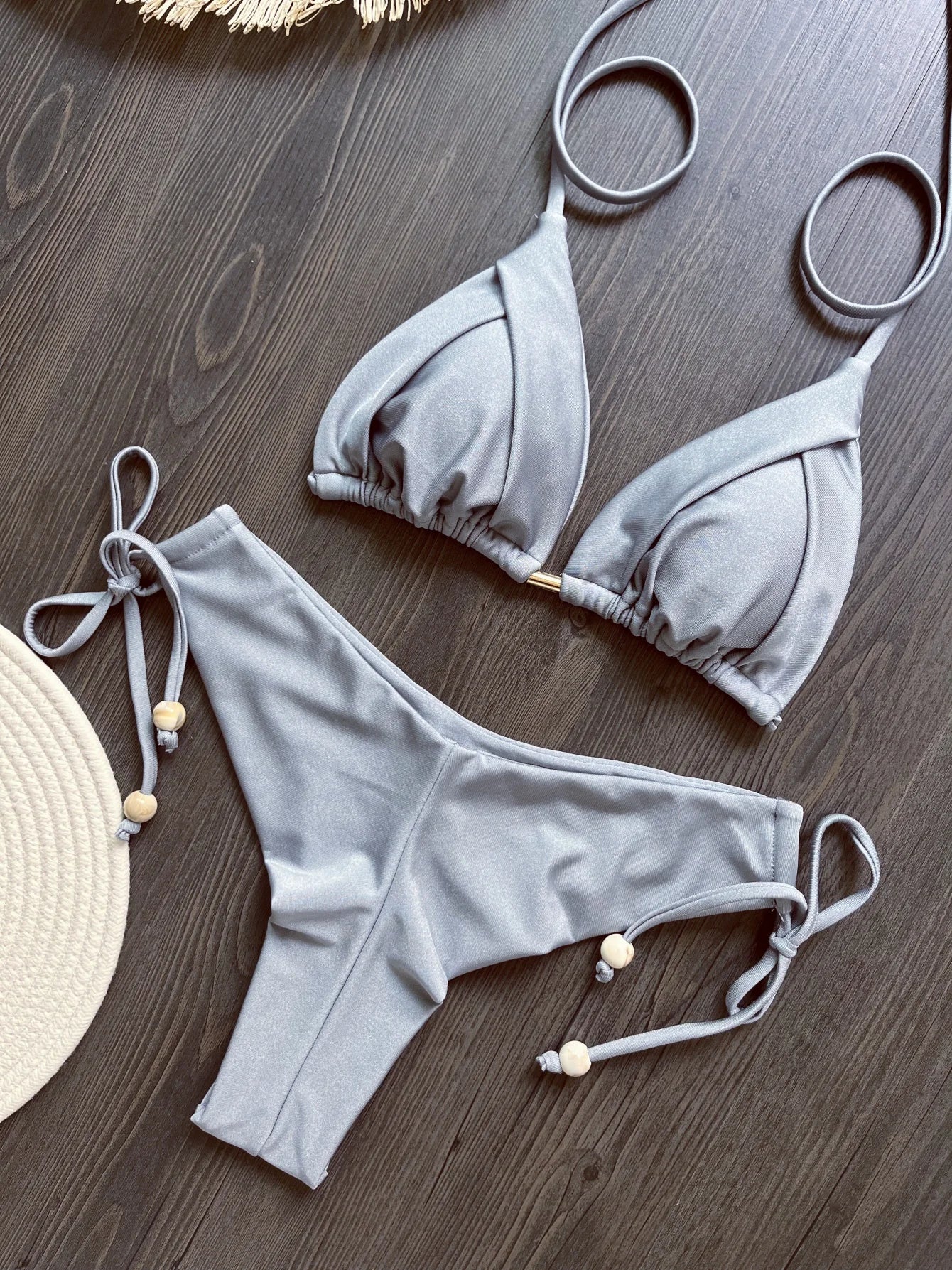 Triangle Bathing Suit - Brazilian Bikinis Halter Swimwear With Metal Chain Beach Bikini Set
