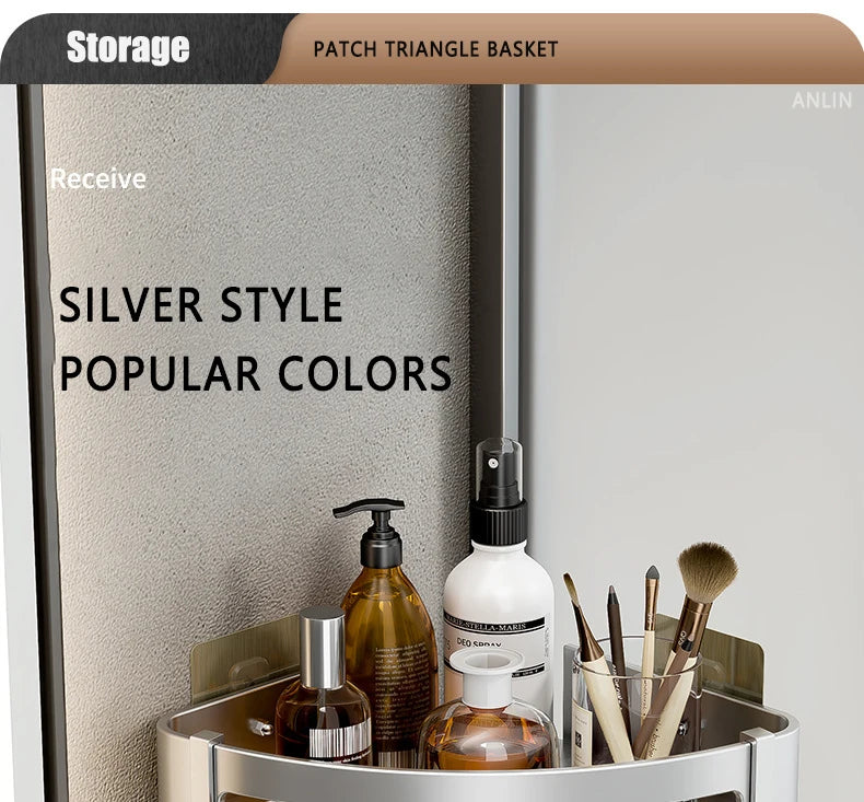 Aluminum Corner Shower Rack - Wall Mounted Bathroom Storage Organizer