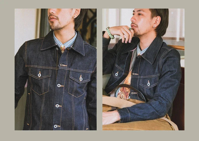 Red Tornado 16oz Selvedge Denim Trucker Jacket Men's Daily Jean Coat LS01-001