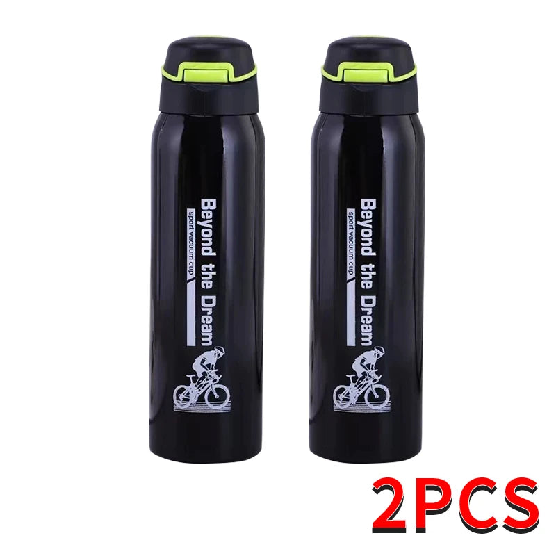 500ML Bicycle Water Bottle Vacuum Stainless Steel Cycling Water Bottle Double Walled Simple Thermo Mug Insulated With Straw