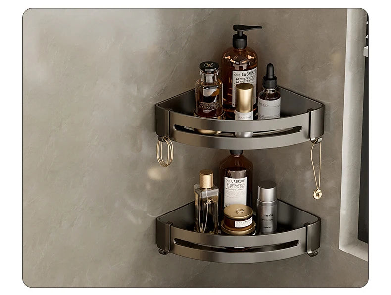 Aluminum Corner Shower Rack - Wall Mounted Bathroom Storage Organizer