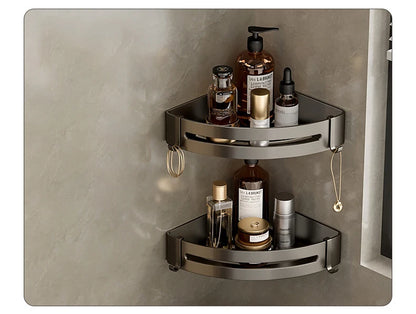 Aluminum Corner Shower Rack - Wall Mounted Bathroom Storage Organizer