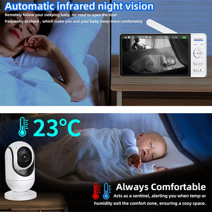 No WiFi 7 Inch Baby Monitor 2-Way Audio Night Vision 4X Zoom  Wireless Kids Protection Surveillance Video Camera 5000mAh Battery