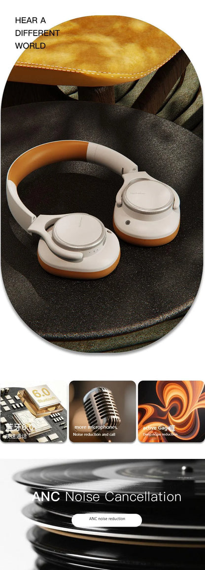 Rotary Volume Knob ANC Active Noise Cancelling Over-Ear Wireless Bluetooth6.0 Headphones Head Mounted Foldable Headset With Mic