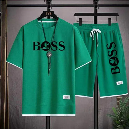 Fashion men's casual sports set new 2025 summer outdoor breathable round neck men short sleeve T-shirt + shorts two sets