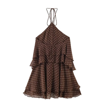 Women's New Summer Dress 2026 Fashion Neck Cascading Elegant Youth Ball Party Dresses Chic Polka-dot Mini Comfortable Dress