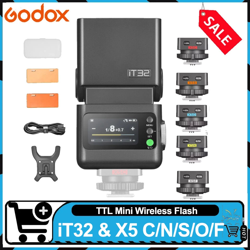 Godox IT32 IFlash Camera Flash TTL HSS Rotating Head on Camera Flash Light X5 C/S/N/F/O/L Wireless TTL Magnetic Flash Trigger
