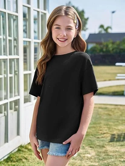Girls Boys Short Sleeve T Shirts Kids Pure Cotton Summer Oversized Tops Children Teens Solid Casual Crewneck Basic Tees 3-14Y