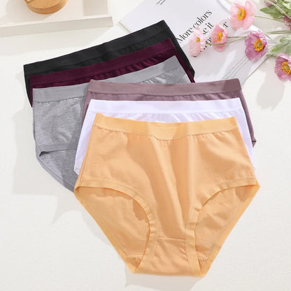 FINETOO 3Pcs/Set Seamless Cotton Panties Women Solid Color High Rise Elastic Briefs Female Soft Comfortable Breathable Underwear