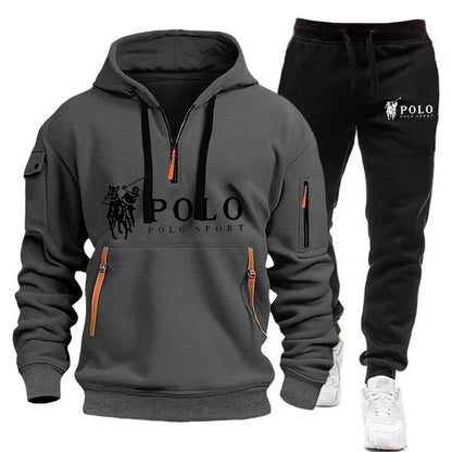2026 Autumn/Winter New Men's Casual Set Fashion Outdoor Hiking Windproof Warm Men's Hoodie and Pants Two Piece Set