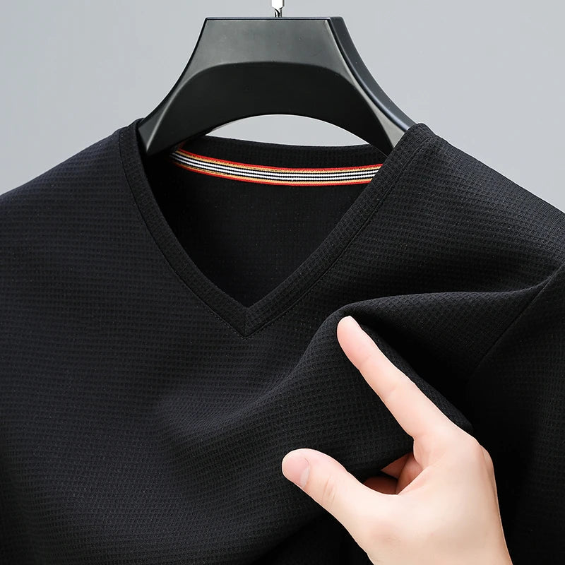 Men's V Neck T-Shirt – Lightweight Summer Shirt With Breathable Waffle Texture