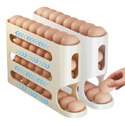 Automatic 4-Layer Egg Holder Rack - Fridge Egg Dispenser  Organizer