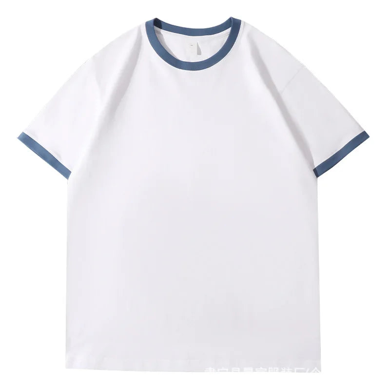 210G Heavy Cotton Men's T-shirt Edge-bumping O-Neck Short-sleeved Man T shirt Contrasting Color Splicing Men T-shirt Tops Tees