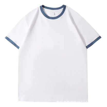 210G Heavy Cotton Men's T-shirt Edge-bumping O-Neck Short-sleeved Man T shirt Contrasting Color Splicing Men T-shirt Tops Tees