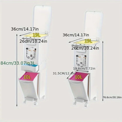 Large Dual-Compartment Trash Can - Durable Plastic Bin for DryWet Separation